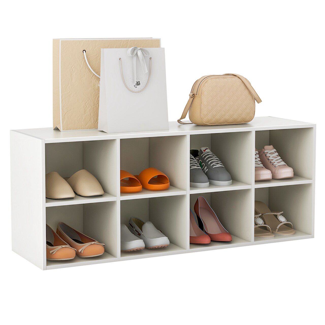 Costway 8 Cubbies Shoe Bench with 500 LBS Weight Capacity Cubby Shoe Rack Storage Cabinet Grey/White/Black